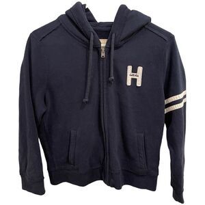 Hollister Hoodie Womens L Navy Full Zip French Cotton Terry Collegiate Y2K
